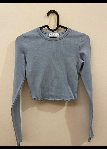 Bershka Açık Mavi Crop Bluz