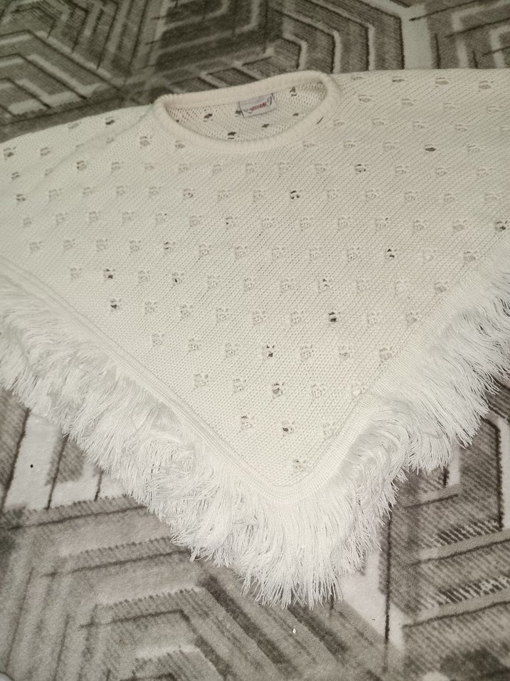 Beyaz Nakışlı Bohem Kız Panço - Görsel 2