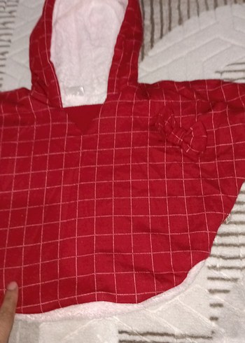 Kapüşonlu Kız Çocuk Kırmızı Ekose Panço - Görsel 4