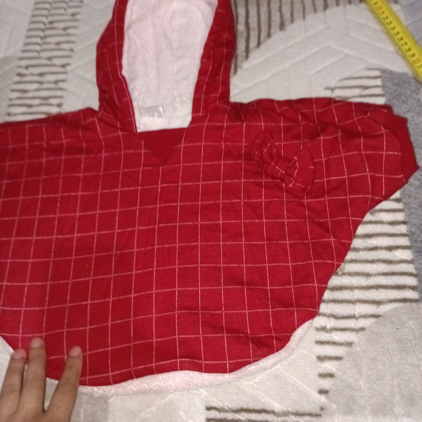 Kapüşonlu Kız Çocuk Kırmızı Ekose Panço - Görsel 4