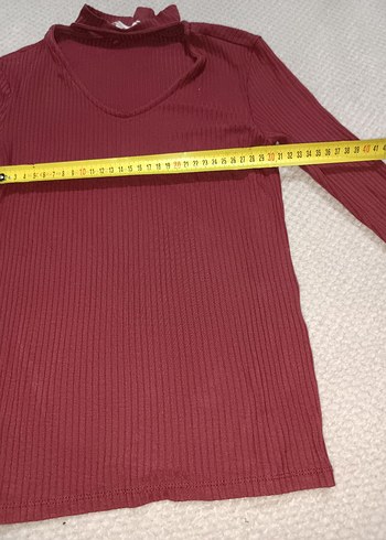 Bordo V Yaka Uzun Kollu Crop Top - Görsel 2