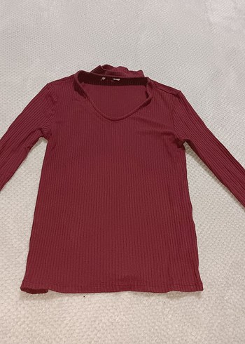 Bordo V Yaka Uzun Kollu Crop Top - Görsel 5