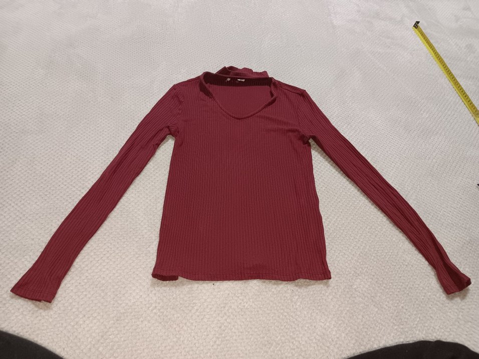 Bordo V Yaka Uzun Kollu Crop Top - Görsel 4