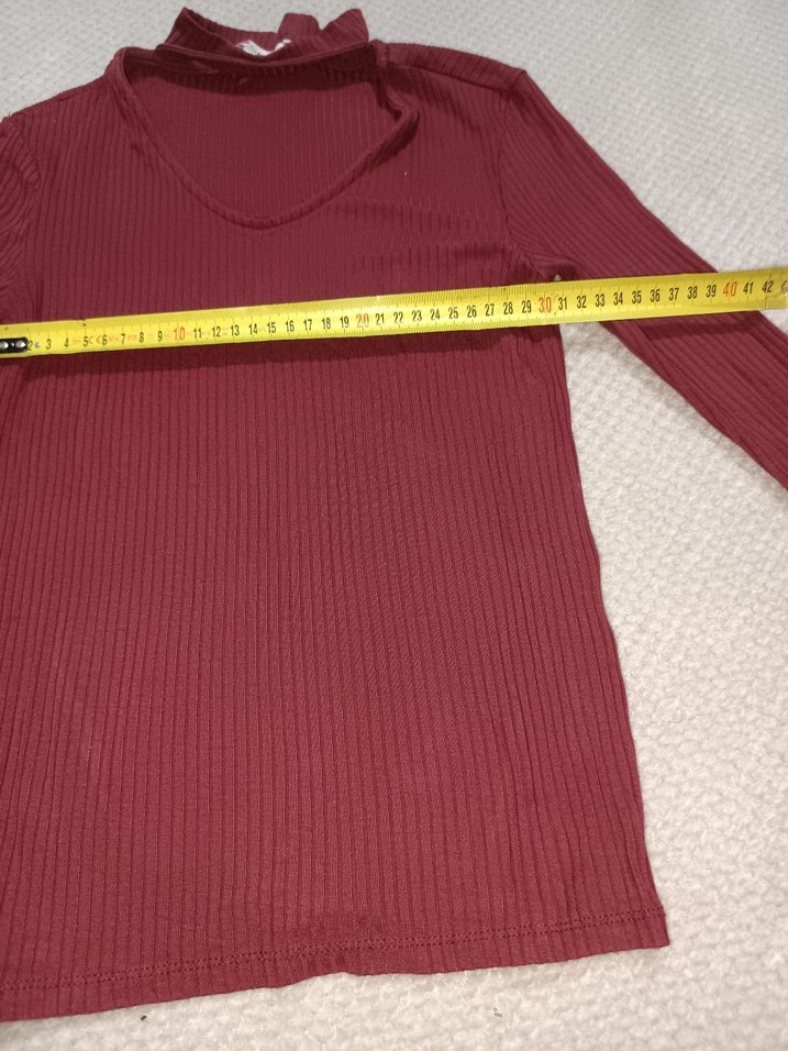 Bordo V Yaka Uzun Kollu Crop Top - Görsel 2