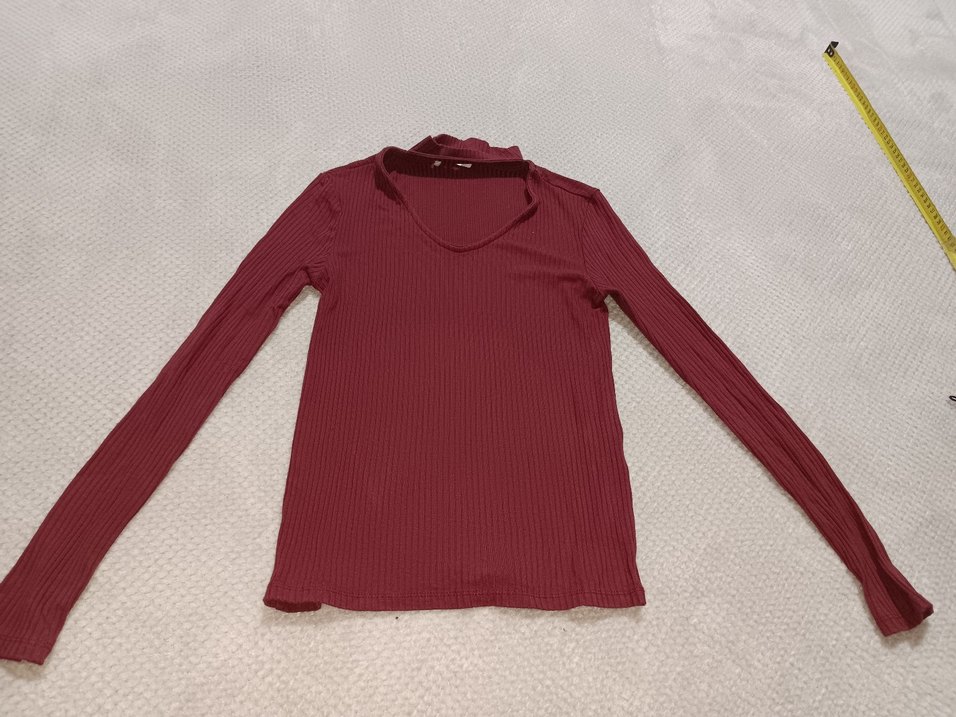 Bordo V Yaka Uzun Kollu Crop Top - Görsel 5