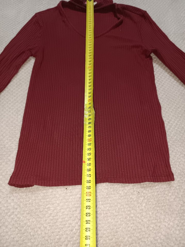 Bordo V Yaka Uzun Kollu Crop Top - Görsel 3