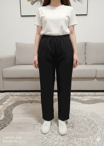 Kadın Siyah Normal Boy Kumaş Pantolon - Görsel 7