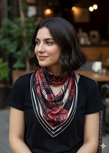 Bordo Bohem Desenli Kadın eşarp - Görsel 2