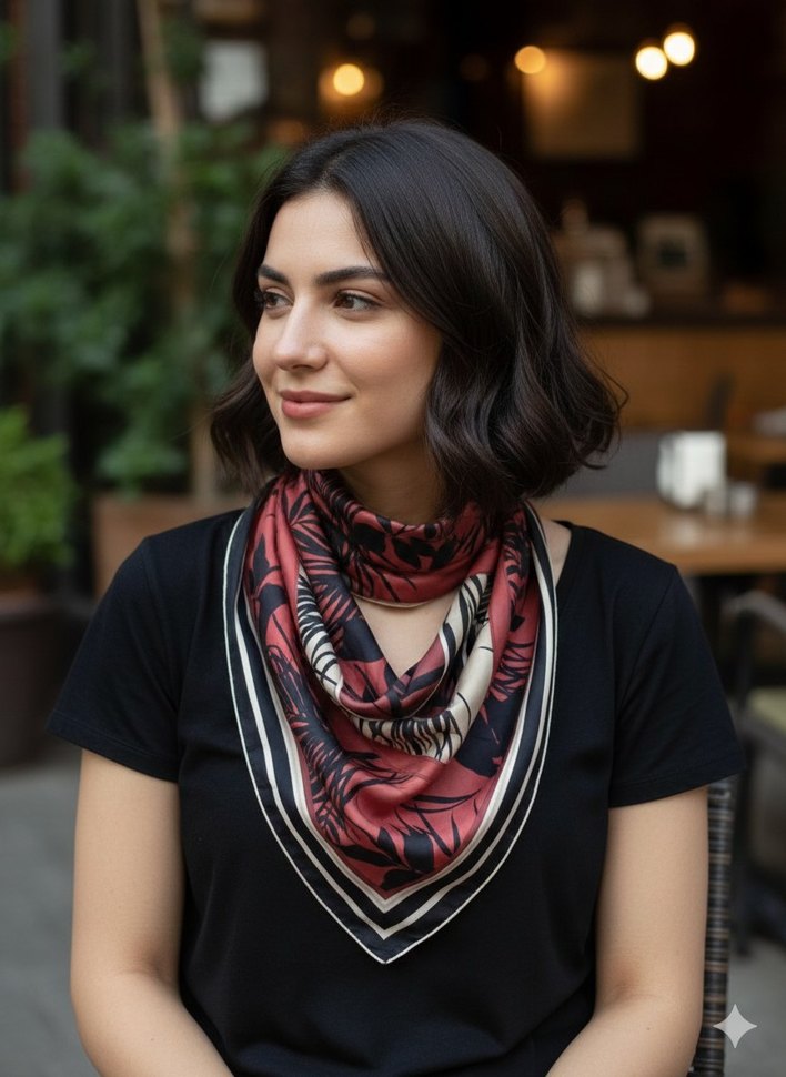 Bordo Bohem Desenli Kadın eşarp - Görsel 2