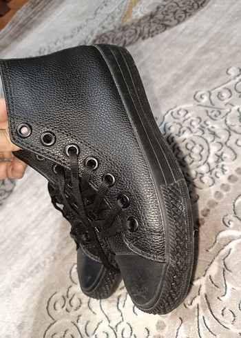 Siyah Deri Bağcıklı  Topuklu Spor Ayakkabı - Görsel 2