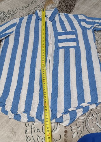 Mavi Çizgili V Yaka Kadın Gömlek - Görsel 6