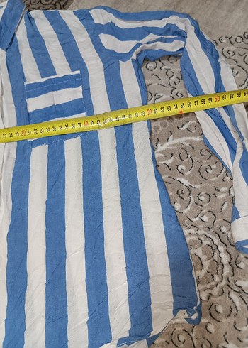 Mavi Çizgili V Yaka Kadın Gömlek - Görsel 2