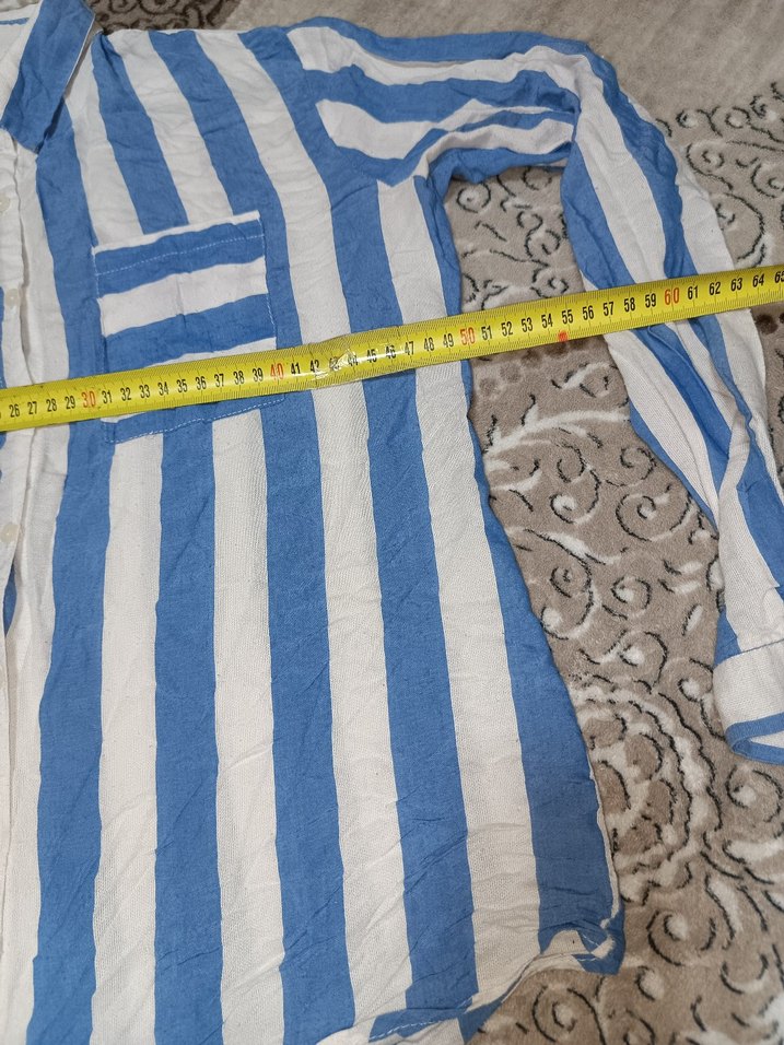 Mavi Çizgili V Yaka Kadın Gömlek - Görsel 2