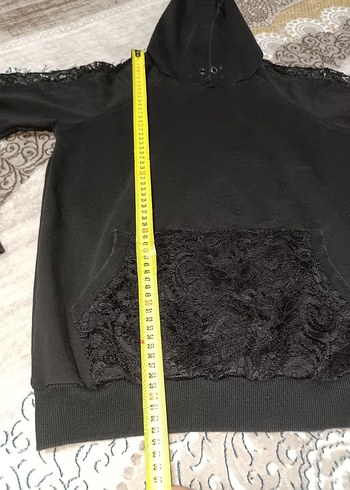 Siyah Dantelli Kadın Sweatshirt - Görsel 5