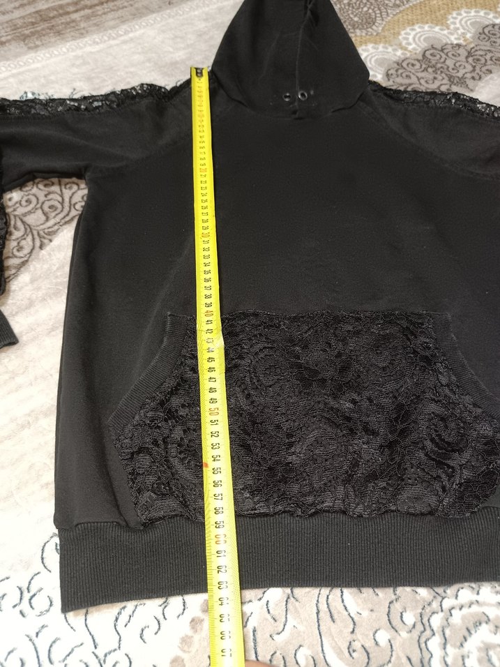 Siyah Dantelli Kadın Sweatshirt - Görsel 5