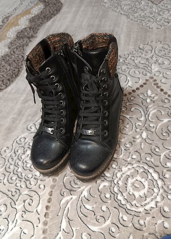 Desenli Deri Gizli Topuklu Bağcıklı Bot - Görsel 2