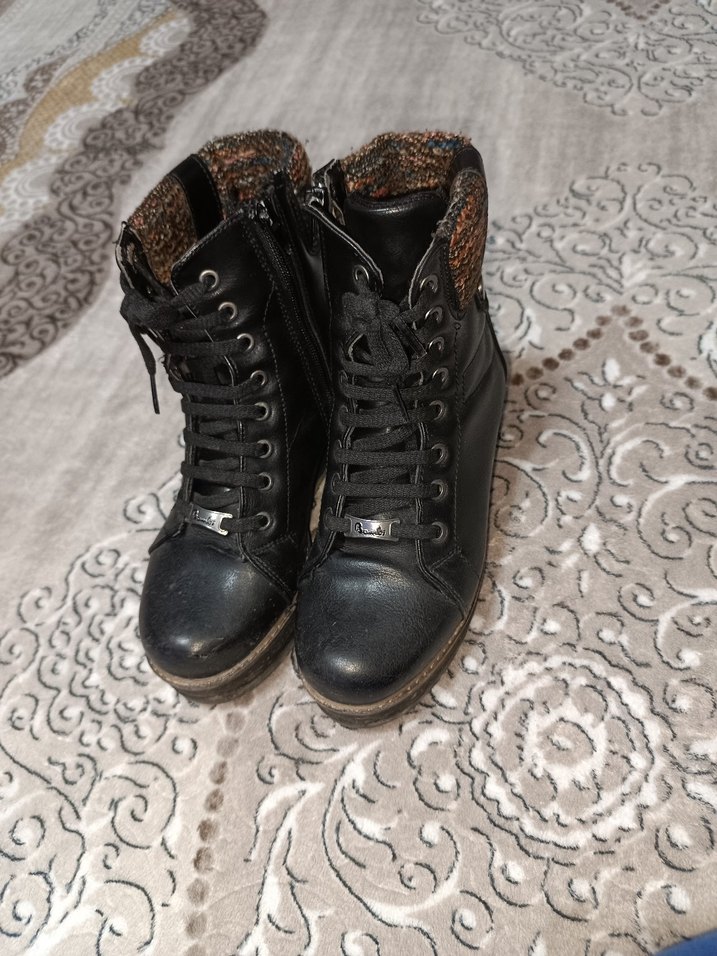 Desenli Deri Gizli Topuklu Bağcıklı Bot - Görsel 2