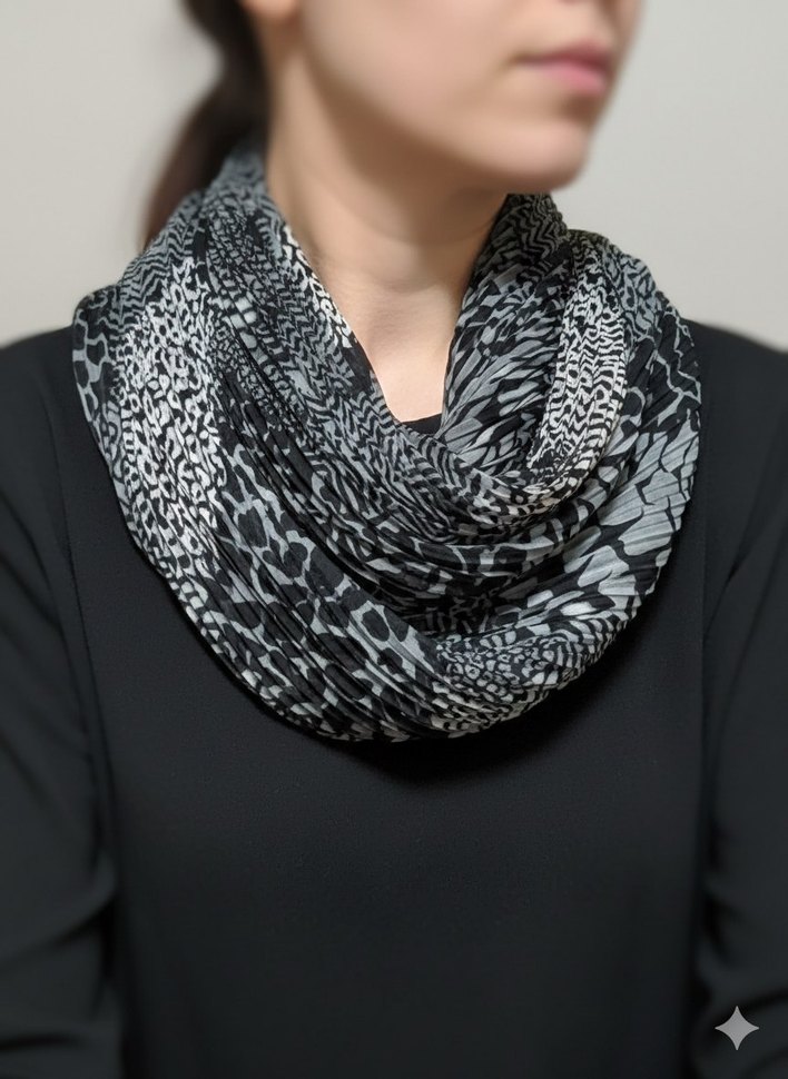 Bohem Siyah Gri Kadın Şal - Görsel 2