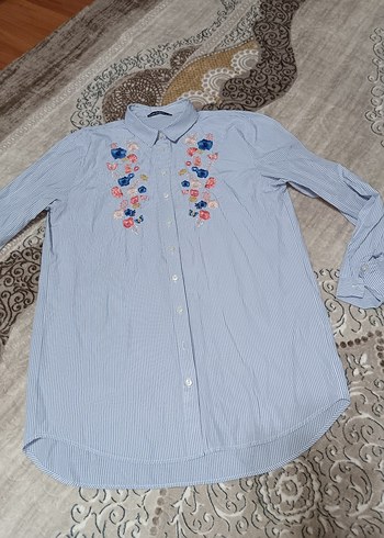 Nakışlı Mavi Pamuklu Uzun Kollu Gömlek - Görsel 6