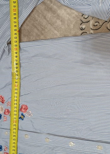 Nakışlı Mavi Pamuklu Uzun Kollu Gömlek - Görsel 3