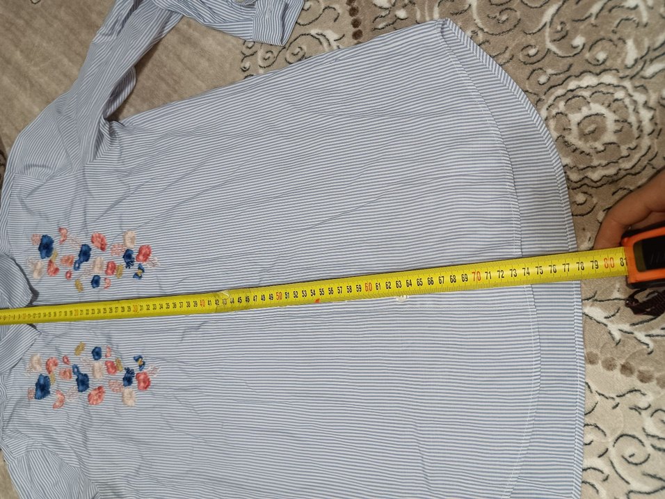 Nakışlı Mavi Pamuklu Uzun Kollu Gömlek - Görsel 4