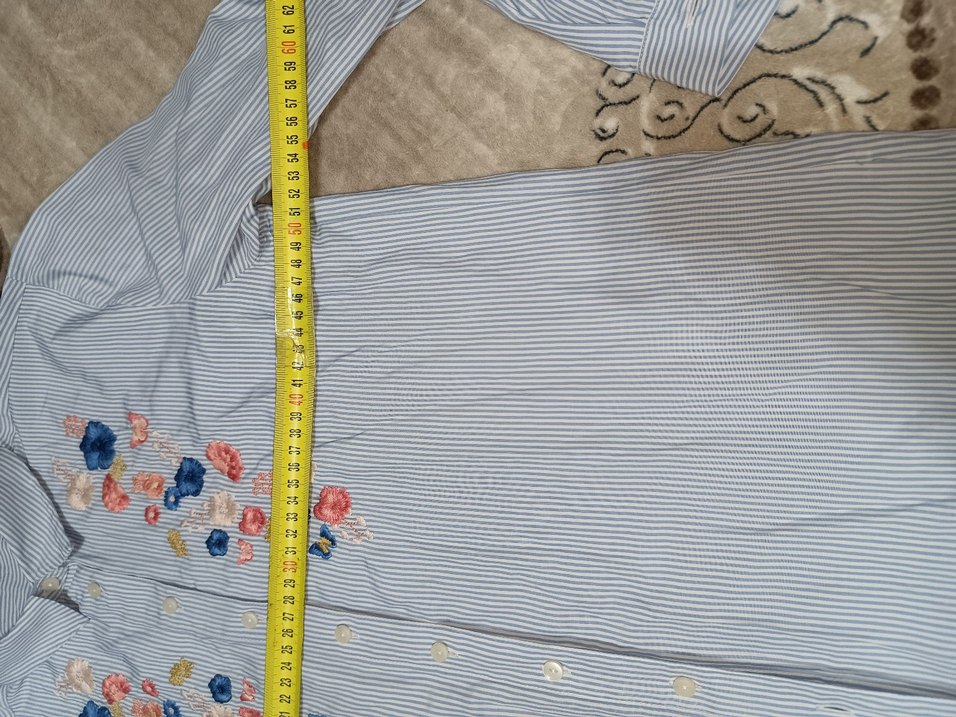 Nakışlı Mavi Pamuklu Uzun Kollu Gömlek - Görsel 3