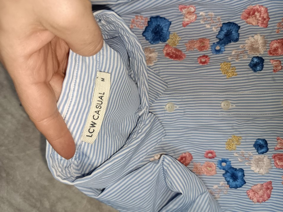 Nakışlı Mavi Pamuklu Uzun Kollu Gömlek - Görsel 2