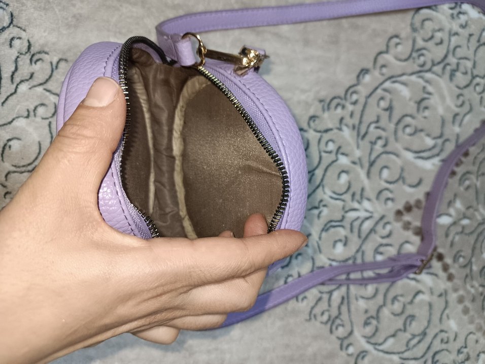 Mor Yuvarlak Denim Çapraz Çanta - Görsel 2