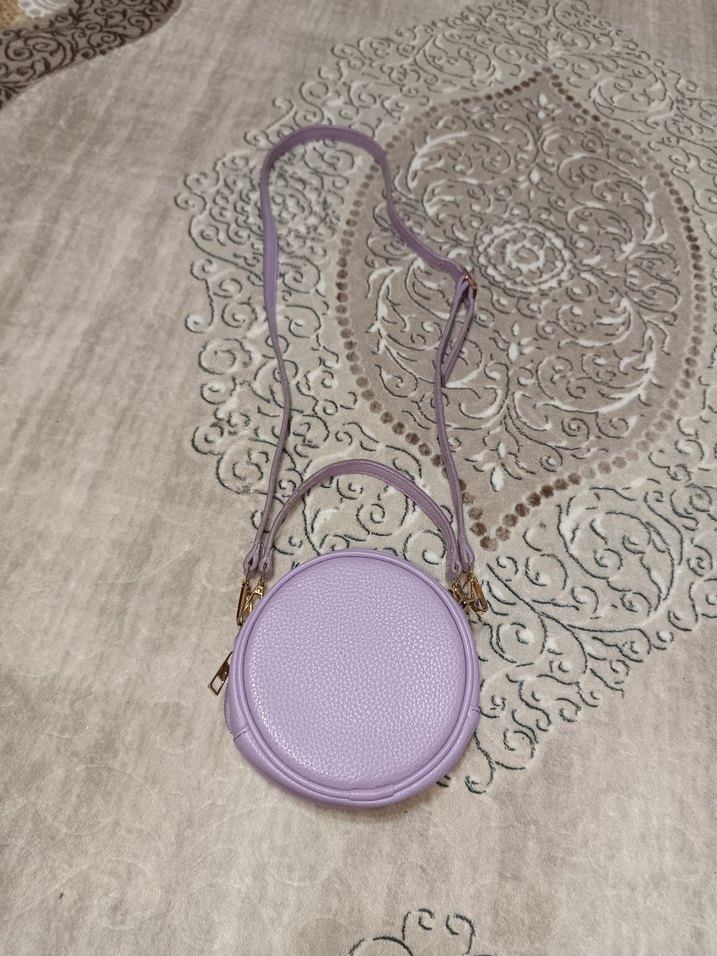 Mor Yuvarlak Denim Çapraz Çanta - Görsel 5