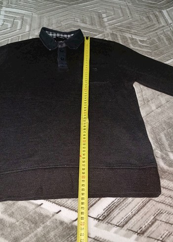 l Beden Gri Düğmeli Polo Yaka Erkek Sweatshirt