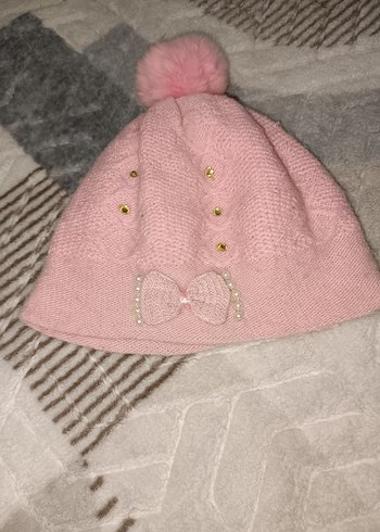 Nakışlı Pembe Örgü Çocuk Bere