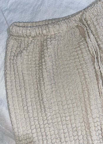 Bej Kadın Keten Pilili Rahat Pantolon