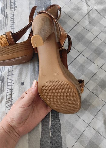 39 Beden Kahverengi Desenli Platform Topuklu Kadın Sandalet