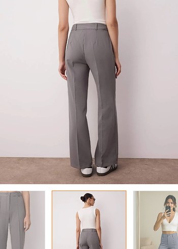 m Beden Gri Kadın Kumaş Pantolon Midi Boy Regular Fit