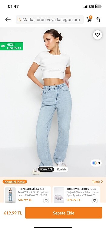 Mavi Yüksek Bel Straight Jean
