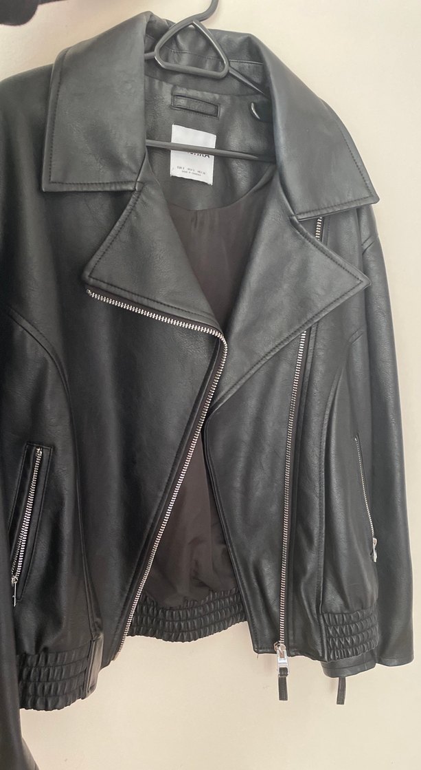 Kadın Siyah Biker Deri Ceket - Görsel 2