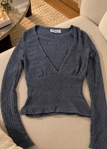 Pull and Bear Koyu Mavi V Yaka Triko