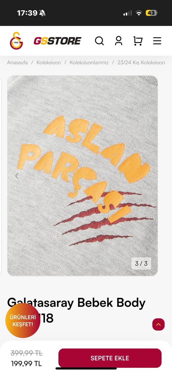 Galatasaray Gri Bebek Body Kısa Kollu - Görsel 2