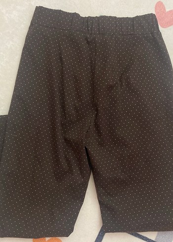 Düğmeli Kahverengi Puantiyeli Midi Kumaş Pantolon - Görsel 3