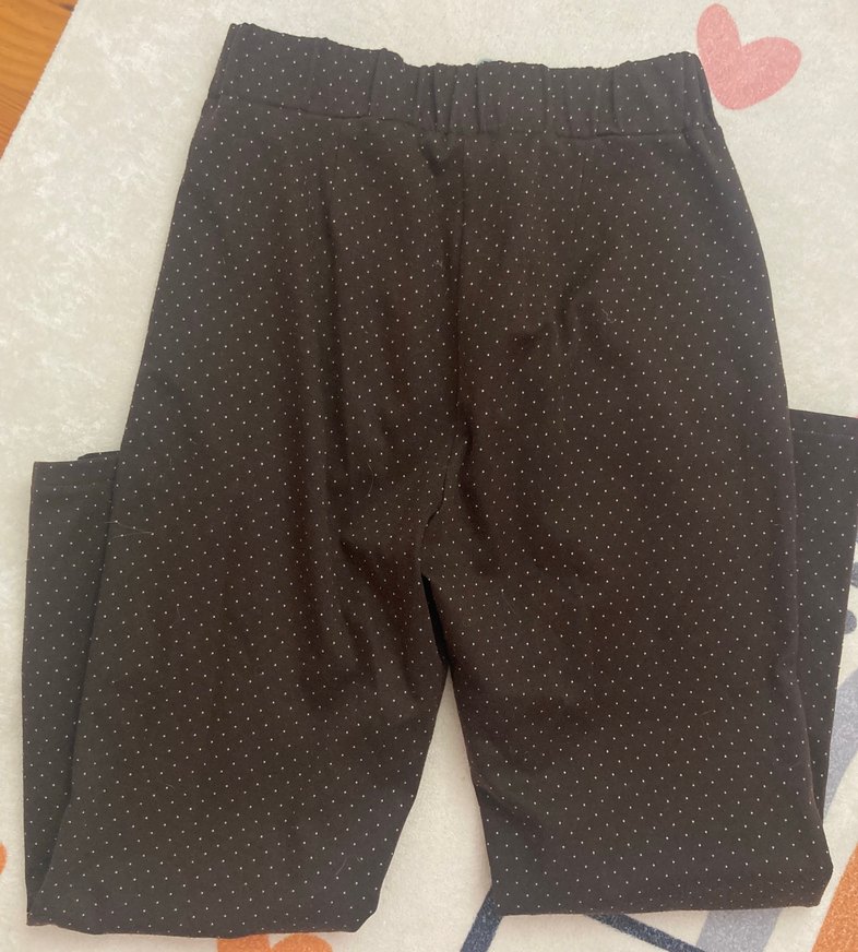 Düğmeli Kahverengi Puantiyeli Midi Kumaş Pantolon - Görsel 3