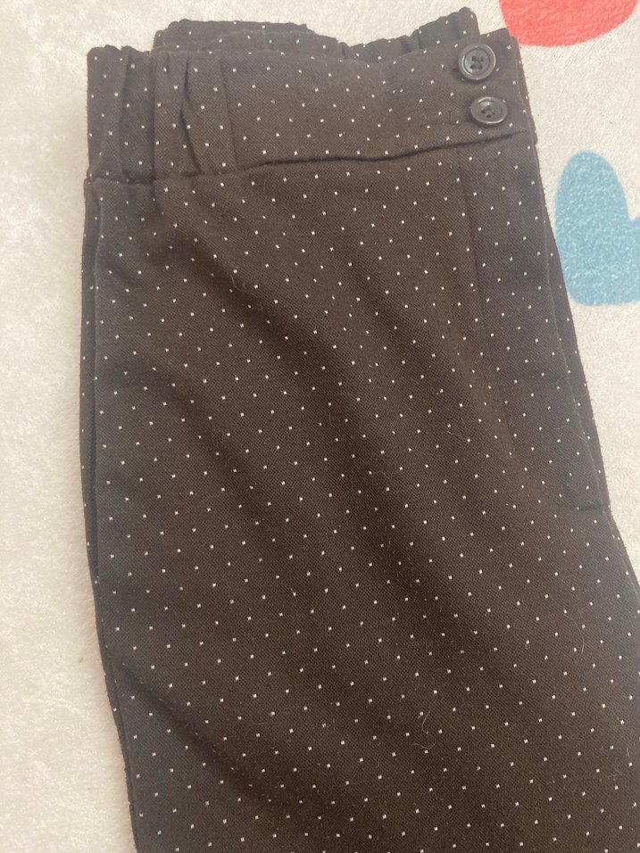 Düğmeli Kahverengi Puantiyeli Midi Kumaş Pantolon - Görsel 4