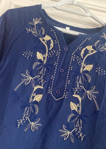 Nakışlı Mavi Bohem Kadın Bluz - Görsel 2