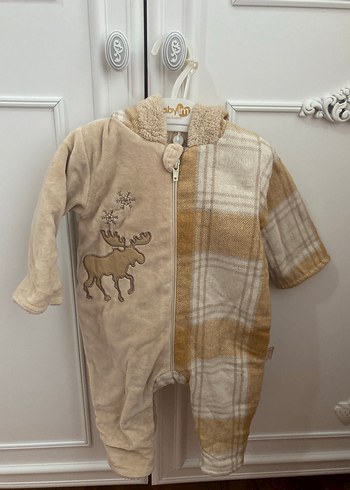 Fermuarlı Erkek Bebek Kahverengi Gri Tulum - Görsel 2