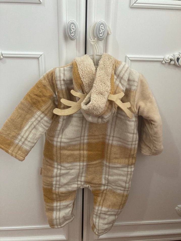 Fermuarlı Erkek Bebek Kahverengi Gri Tulum - Görsel 4