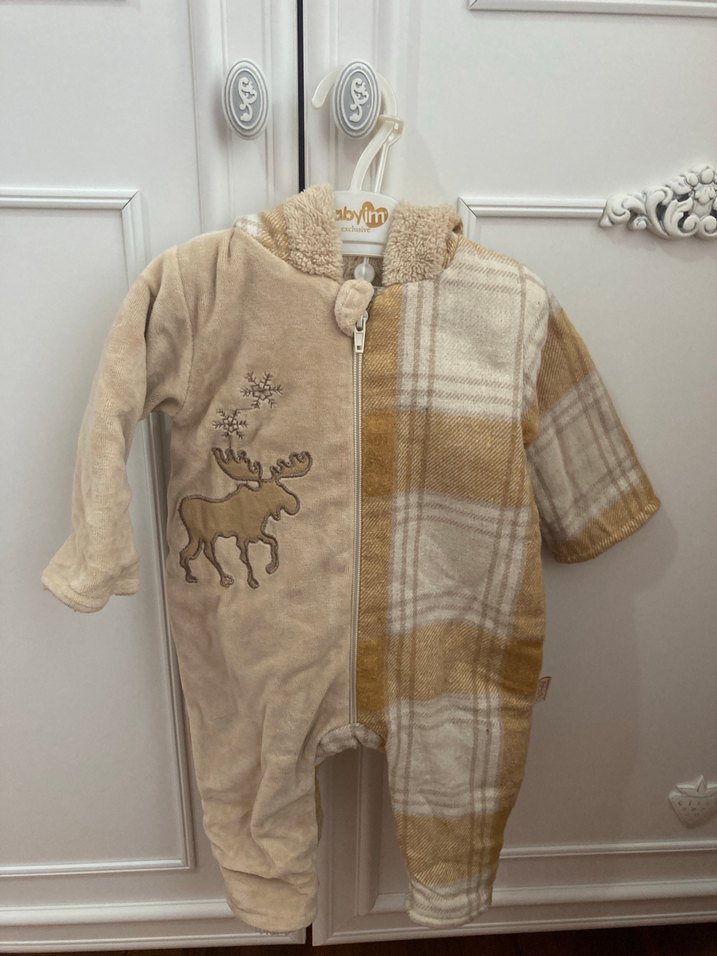 Fermuarlı Erkek Bebek Kahverengi Gri Tulum - Görsel 2