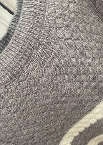 Gri Çizgili Triko Kadın Kazak - Görsel 3