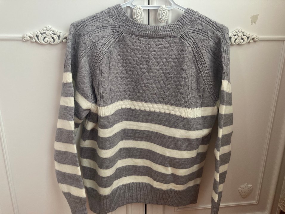 Gri Çizgili Triko Kadın Kazak - Görsel 5