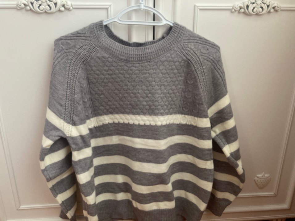 Gri Çizgili Triko Kadın Kazak - Görsel 2