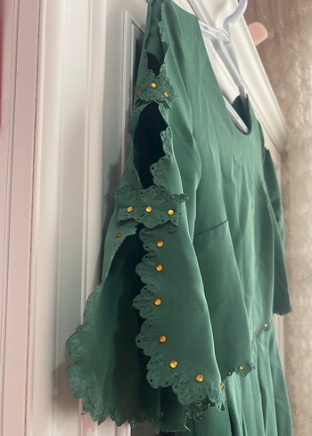 Vintage Yeşil Midi Elbise - Görsel 2