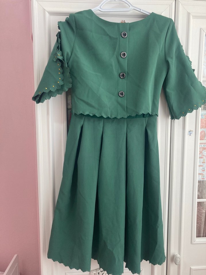 Vintage Yeşil Midi Elbise - Görsel 3